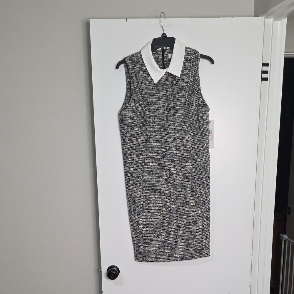 Calvin Klein Black and White Collared Midi Dress